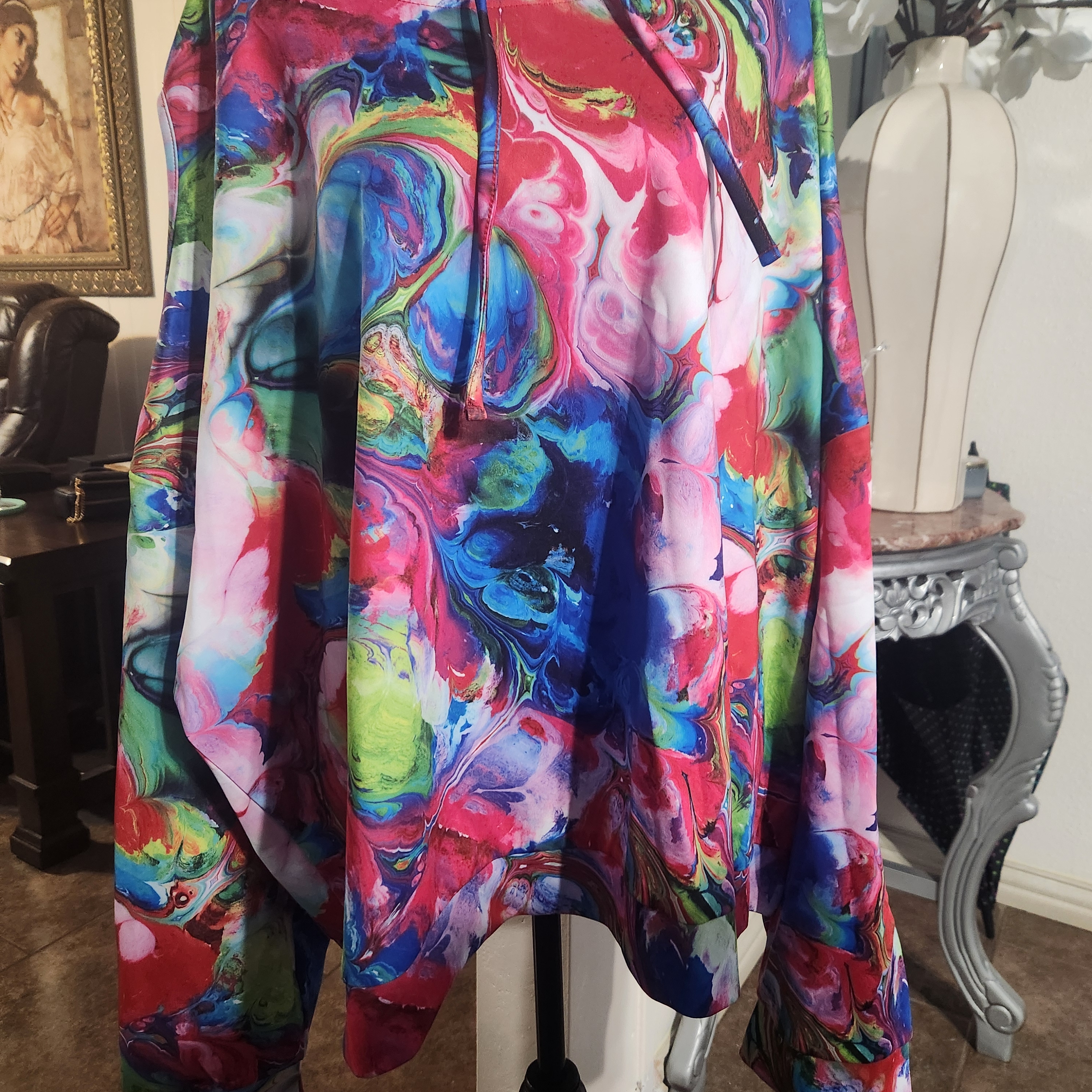 Ashley Stewart Cold Shoulder Multicolor Swirl Hoodie Plus 34 36